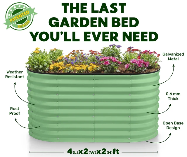 Alt view image 5 of 6 - Galvanized Raised Garden Beds Outdoor // 4×2×2 ft Planter Raised Beds for Gardening, Vegetables, Flowers // Large Metal Garden Box (Light Green) // Patented Tool-Free Design