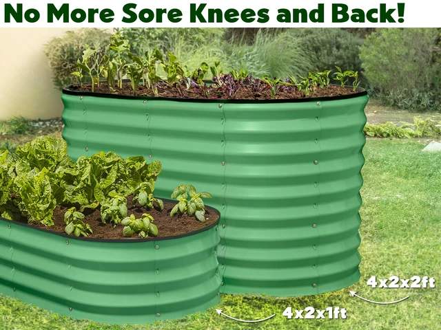 Alt view image 6 of 6 - Galvanized Raised Garden Beds Outdoor // 4×2×2 ft Planter Raised Beds for Gardening, Vegetables, Flowers // Large Metal Garden Box (Light Green) // Patented Tool-Free Design