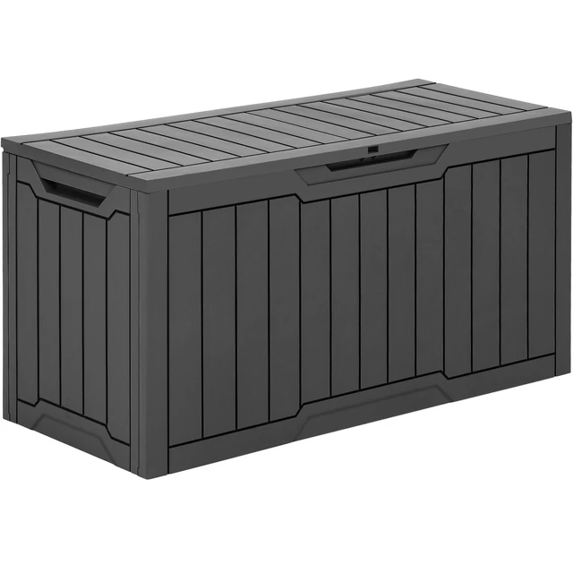 Alt view image 6 of 6 - 80 Gallon Resin Deck Box | Weather Resistant Outdoor Storage Box, Lockable Indoor Outdoor Storage for Supplies and Essentials, Dark Gray