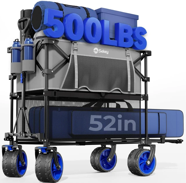 Main image of 400L Double-Decker Wagon, 500 lb Capacity, 50 in Extender | Double-decker foldable wagon cart with 50 in extender, lower cargo deck and 10 x 10 canopy fit for sports and camping gear.