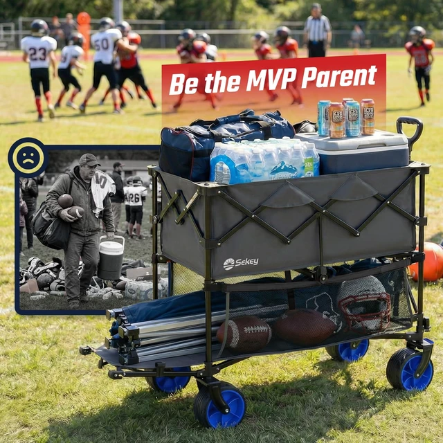 Alt view image 7 of 7 - 400L Double-Decker Wagon, 500 lb Capacity, 50 in Extender | Double-decker foldable wagon cart with 50 in extender, lower cargo deck and 10 x 10 canopy fit for sports and camping gear.