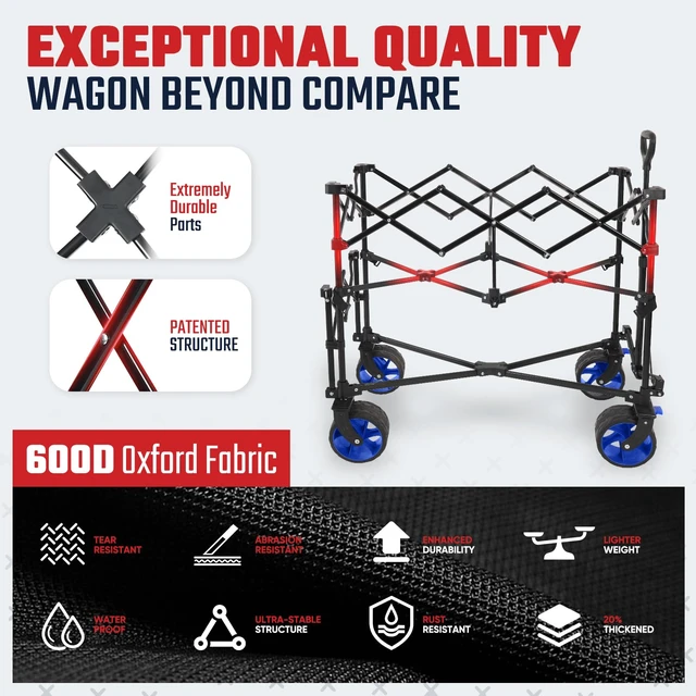 Alt view image 5 of 7 - 400L Double-Decker Wagon, 500 lb Capacity, 50 in Extender | Double-decker foldable wagon cart with 50 in extender, lower cargo deck and 10 x 10 canopy fit for sports and camping gear.