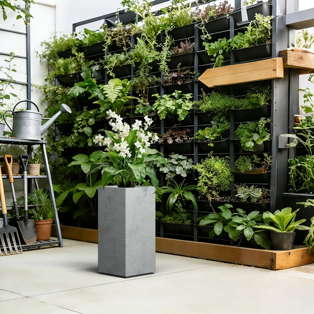Alt view image 4 of 7 - Accent Column Square Pale Gray Concrete Planter 23.6" H, Outdoor | Rubber Plug for Indoor, Drainage for Garden, All-Weather Cement Flower Pot, Handcrafted, Anti-Frost & UV, Modern Home Decor