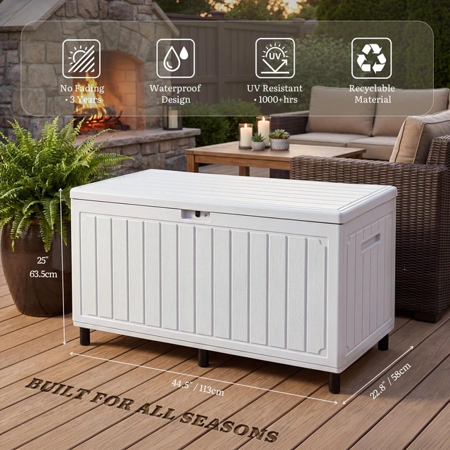 Alt view image 4 of 7 - 90 Gallon Outdoor Double-Wall Deck Box w/6 Heavy-Duty Metal Legs | Large Resin Storage Box with Handle, for Cushion, Waterproof & Lockable,for Pool Accessories,Garden