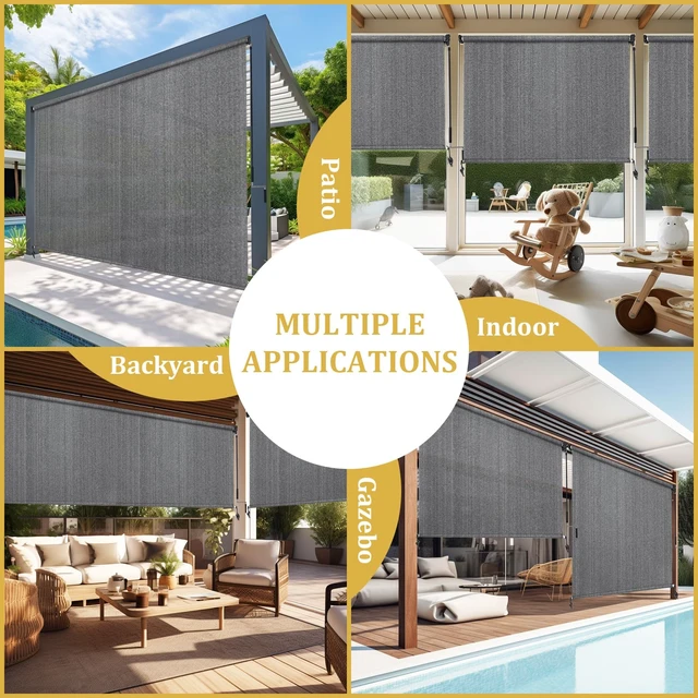 Alt view image 7 of 7 - Outdoor Roller Shades with Splicing Design, 7' W x 8' H Cordless Patio Roll Up Blinds, Exterior Shade Cloth Roll for Porch, Gazebo, Pergola, Balcony, Gray