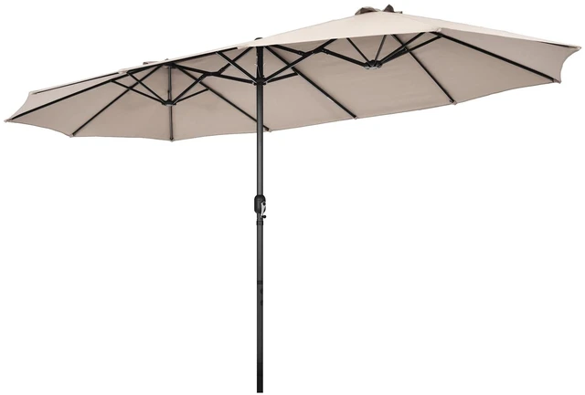 Main image of 15Ft Double-Sided Patio Umbrella, Outdoor Extra Large Umbrella W/Hand-Crank System & Air Vents, Market Twin Umbrella W/ 12-Rib Sturdy Metal Frame for Poolside, Garden Backyard (Beige)