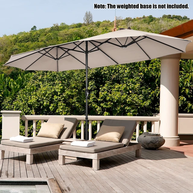 Alt view image 2 of 7 - 15Ft Double-Sided Patio Umbrella, Outdoor Extra Large Umbrella W/Hand-Crank System & Air Vents, Market Twin Umbrella W/ 12-Rib Sturdy Metal Frame for Poolside, Garden Backyard (Beige)