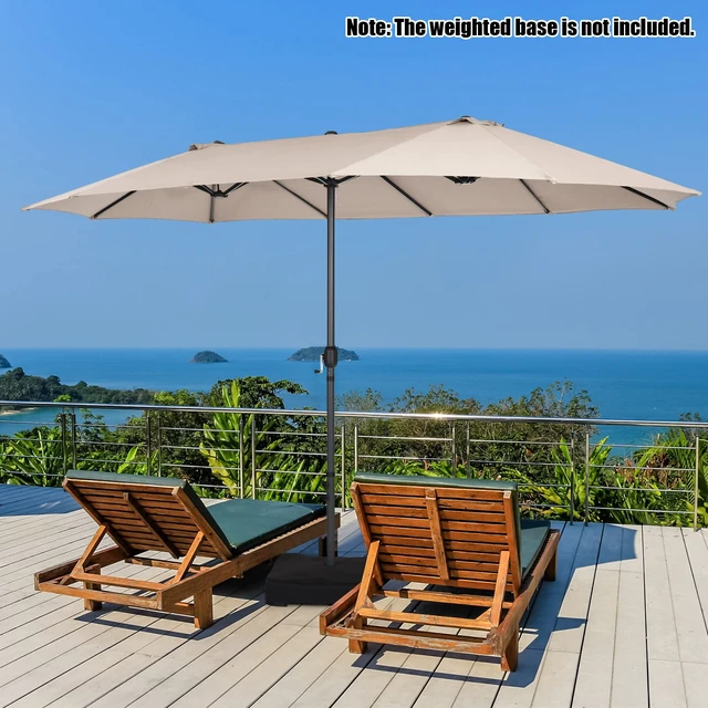 Alt view image 3 of 7 - 15Ft Double-Sided Patio Umbrella, Outdoor Extra Large Umbrella W/Hand-Crank System & Air Vents, Market Twin Umbrella W/ 12-Rib Sturdy Metal Frame for Poolside, Garden Backyard (Beige)