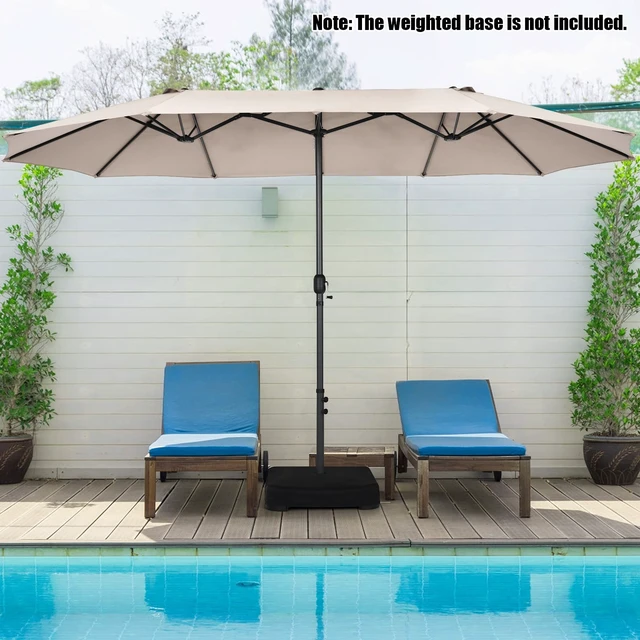 Alt view image 4 of 7 - 15Ft Double-Sided Patio Umbrella, Outdoor Extra Large Umbrella W/Hand-Crank System & Air Vents, Market Twin Umbrella W/ 12-Rib Sturdy Metal Frame for Poolside, Garden Backyard (Beige)