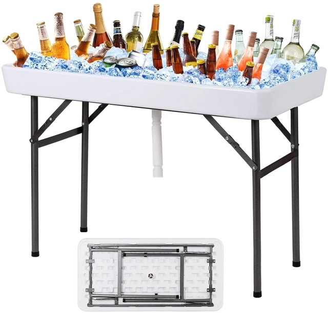Main image of Folding Ice Table with Drain, 4 ft Portable Cooler with Removable Skirt, No Assembly, Fill and Chill Table for Food Drink Beverage, Foldable Party Ice Bin for Camping BBQ Outdoor, White