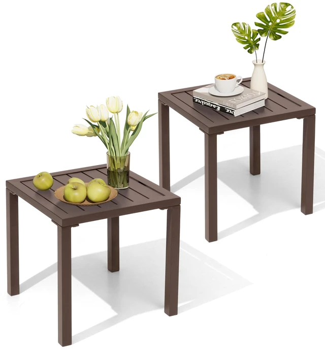 Main image of Aluminum Outdoor Side Table Set of 2, Pool Lounge Chair Side Table, Weather Resistant Small Square Coffee End Table for Patio, Yard, Garden, Porch, Deck, Outdoor