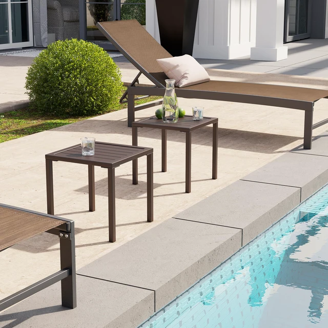 Alt view image 2 of 7 - Aluminum Outdoor Side Table Set of 2, Pool Lounge Chair Side Table, Weather Resistant Small Square Coffee End Table for Patio, Yard, Garden, Porch, Deck, Outdoor