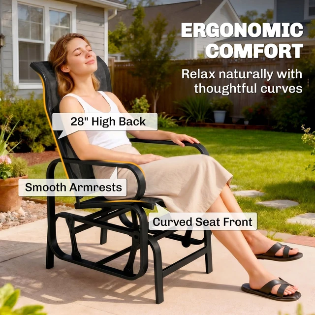 Alt view image 3 of 7 - Outdoor Glider Chair, Smooth Gliding Mechanism, Black | Gliders for Outside Patio, Lightweight Construction, Backyard