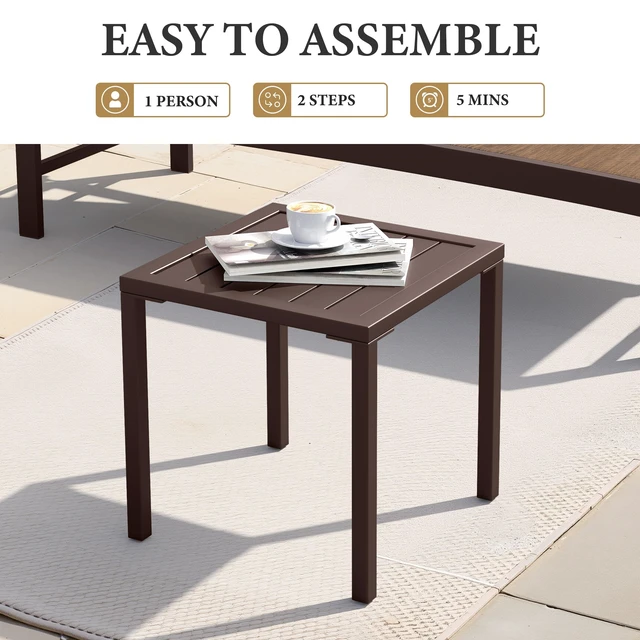 Alt view image 6 of 7 - Aluminum Outdoor Side Table Set of 2, Pool Lounge Chair Side Table, Weather Resistant Small Square Coffee End Table for Patio, Yard, Garden, Porch, Deck, Outdoor