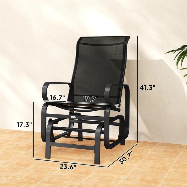 Alt view image 6 of 7 - Outdoor Glider Chair, Smooth Gliding Mechanism, Black | Gliders for Outside Patio, Lightweight Construction, Backyard