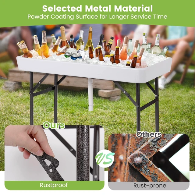 Alt view image 4 of 7 - Folding Ice Table with Drain, 4 ft Portable Cooler with Removable Skirt, No Assembly, Fill and Chill Table for Food Drink Beverage, Foldable Party Ice Bin for Camping BBQ Outdoor, White