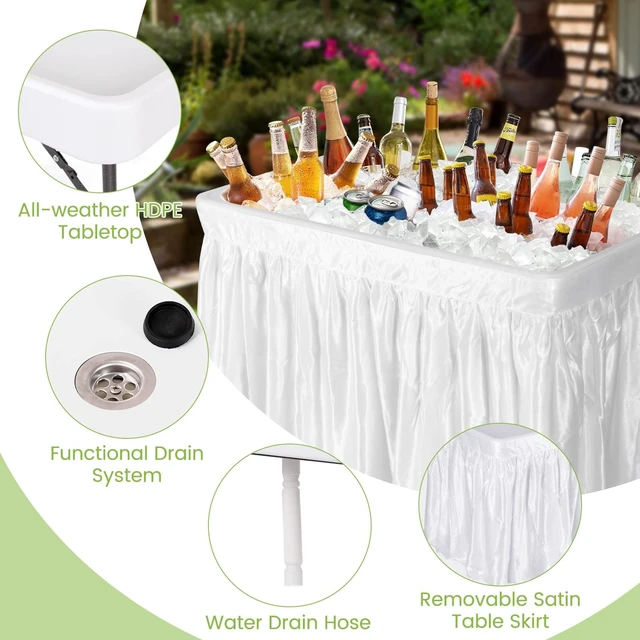 Alt view image 5 of 7 - Folding Ice Table with Drain, 4 ft Portable Cooler with Removable Skirt, No Assembly, Fill and Chill Table for Food Drink Beverage, Foldable Party Ice Bin for Camping BBQ Outdoor, White