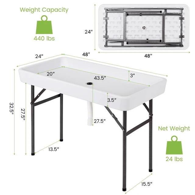 Alt view image 7 of 7 - Folding Ice Table with Drain, 4 ft Portable Cooler with Removable Skirt, No Assembly, Fill and Chill Table for Food Drink Beverage, Foldable Party Ice Bin for Camping BBQ Outdoor, White