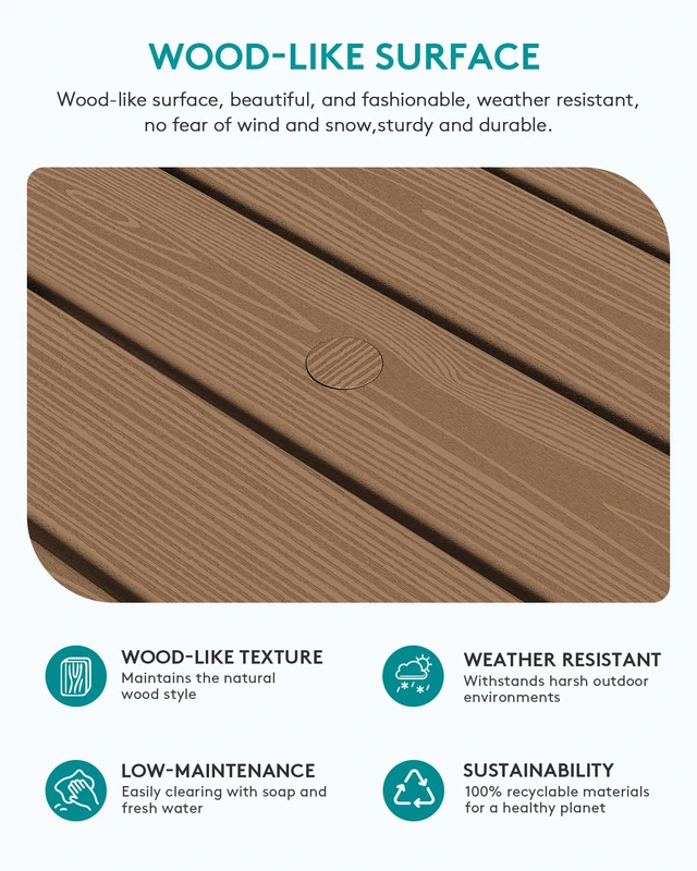 Alt view image 3 of 7 - HDPE Outdoor Coffee Table with Umbrella Hole, Brown