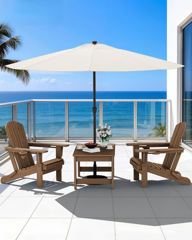 Alt view image 2 of 7 - HDPE Outdoor Coffee Table with Umbrella Hole, Brown