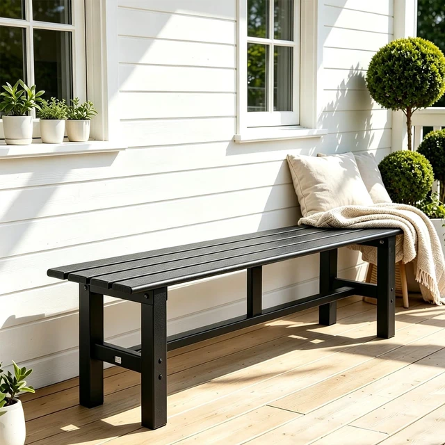 Alt view image 4 of 6 - 59 Inches Outdoor Bench, 2-Person Aluminum Garden Bench, All-Weather Patio Bench for Garden, Porch, Backyard & Park (Black)