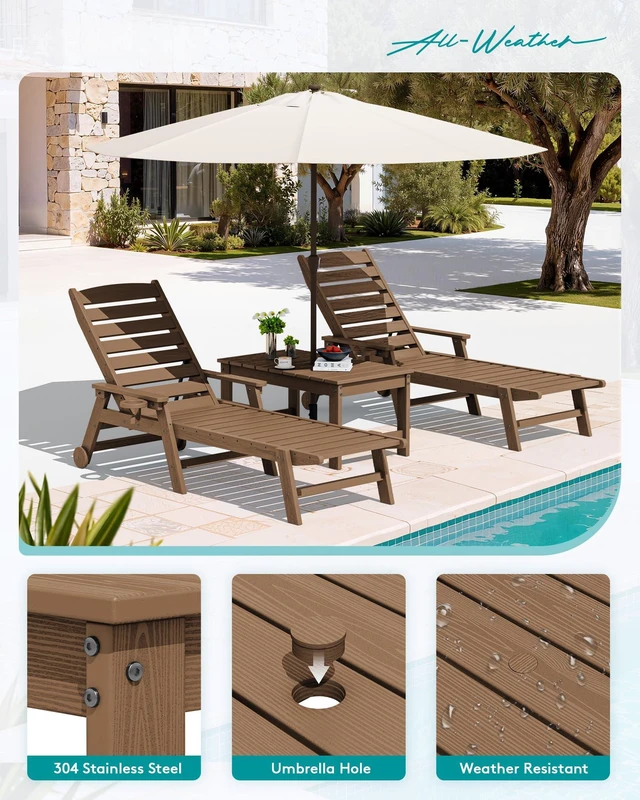 Alt view image 5 of 7 - HDPE Outdoor Coffee Table with Umbrella Hole, Brown