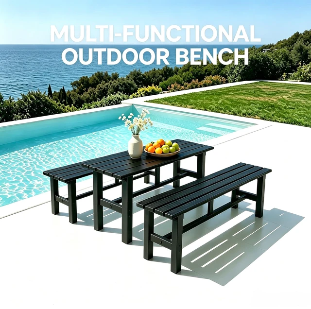 Alt view image 6 of 6 - 59 Inches Outdoor Bench, 2-Person Aluminum Garden Bench, All-Weather Patio Bench for Garden, Porch, Backyard & Park (Black)