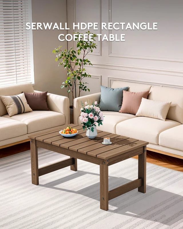 Alt view image 6 of 7 - HDPE Outdoor Coffee Table with Umbrella Hole, Brown