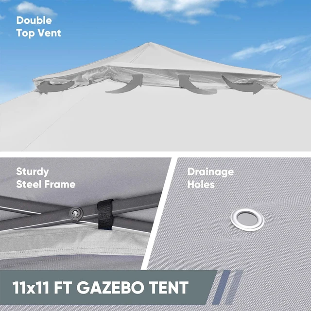 Alt view image 5 of 7 - 11x11 FT Gazebo Tent, Outdoor Tents for Parties with Mosquito Netting, Folding Heavy Duty Height Adjustable Canopy Tent for Patio Backyard Garden (White)