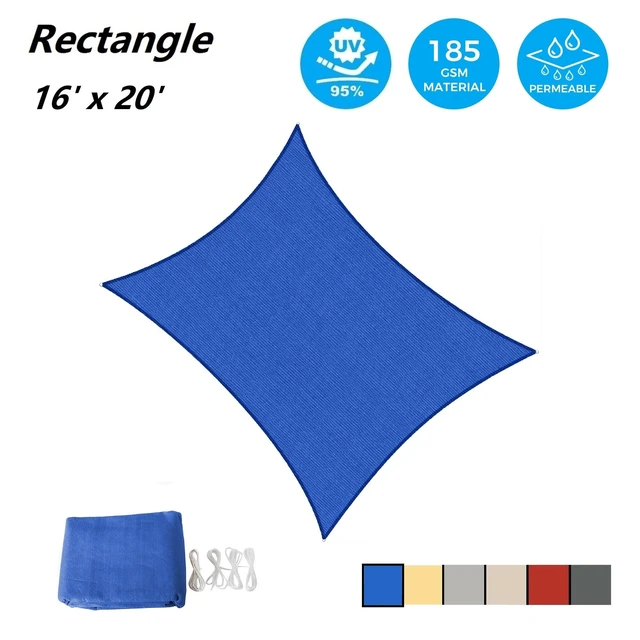 Alt view image 2 of 7 - Sun Shade Sail Rectangle 16' x 20' UV Block Canopy for Patio Backyard Lawn Garden Outdoor Activities, Blue