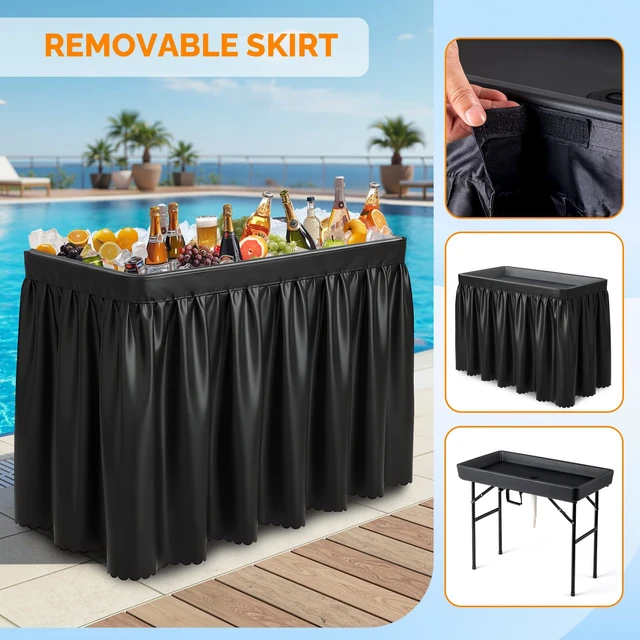 Alt view image 3 of 7 - 4FT Ice Table, Portasble Cooler Side Table with Removable Skirt, Patio Table, Indoor & Outdoor Bar for Events, Parties and Camping Black