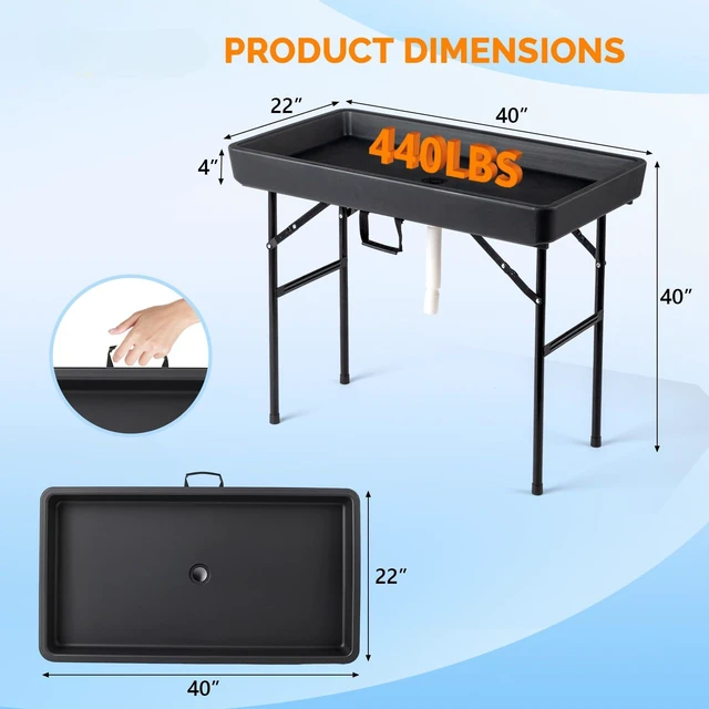 Alt view image 2 of 7 - 4FT Ice Table, Portasble Cooler Side Table with Removable Skirt, Patio Table, Indoor & Outdoor Bar for Events, Parties and Camping Black