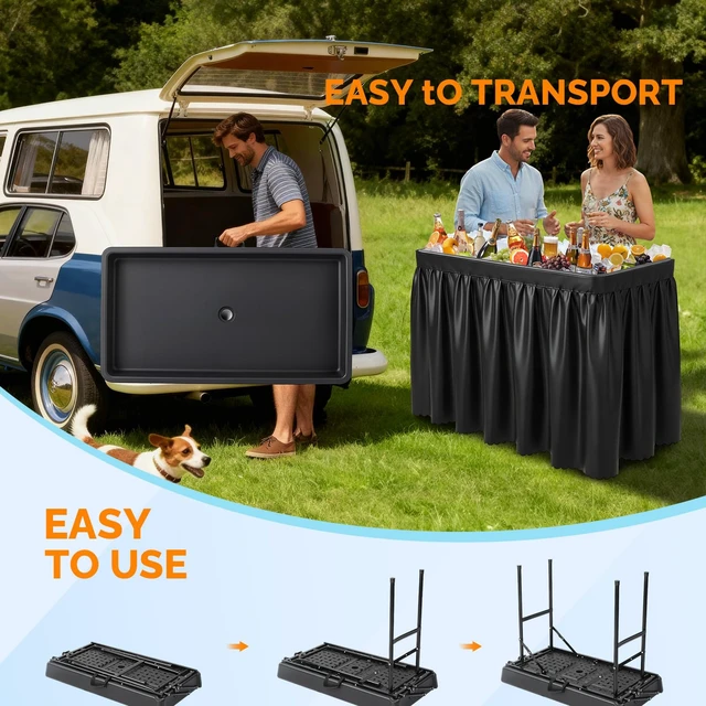 Alt view image 5 of 7 - 4FT Ice Table, Portasble Cooler Side Table with Removable Skirt, Patio Table, Indoor & Outdoor Bar for Events, Parties and Camping Black