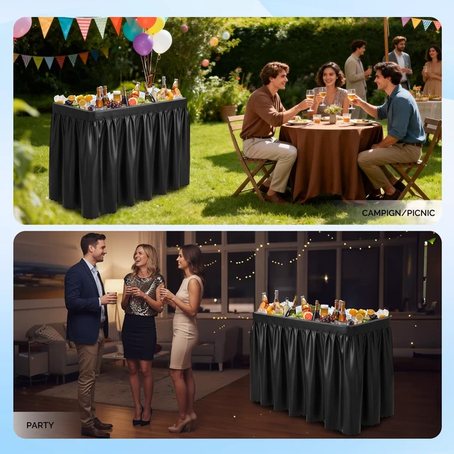 Alt view image 7 of 7 - 4FT Ice Table, Portasble Cooler Side Table with Removable Skirt, Patio Table, Indoor & Outdoor Bar for Events, Parties and Camping Black