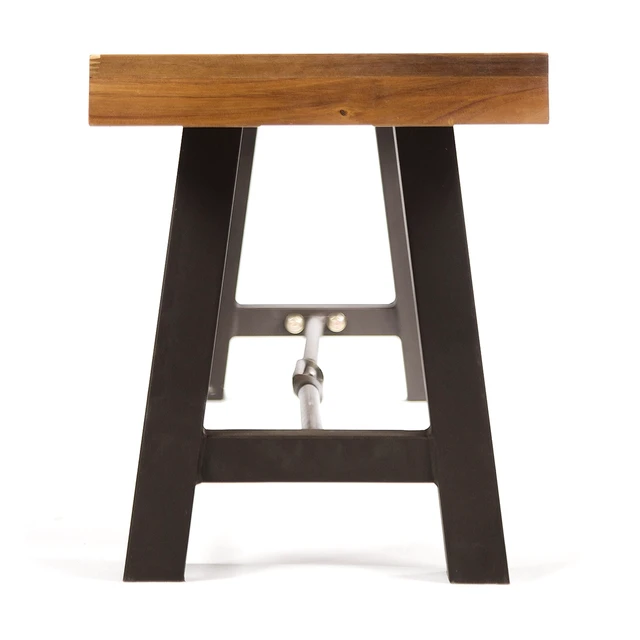 Alt view image 5 of 7 - Catriona Outdoor Acacia Wood Bench with Metal Accents, Teak Finish / Rustic Metal 14. 50 x 63 x 17. 75 inches