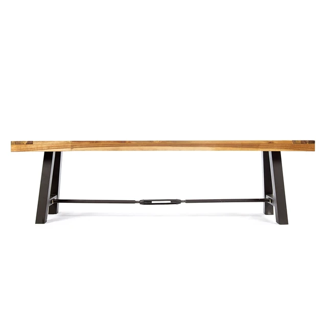 Alt view image 4 of 7 - Catriona Outdoor Acacia Wood Bench with Metal Accents, Teak Finish / Rustic Metal 14. 50 x 63 x 17. 75 inches