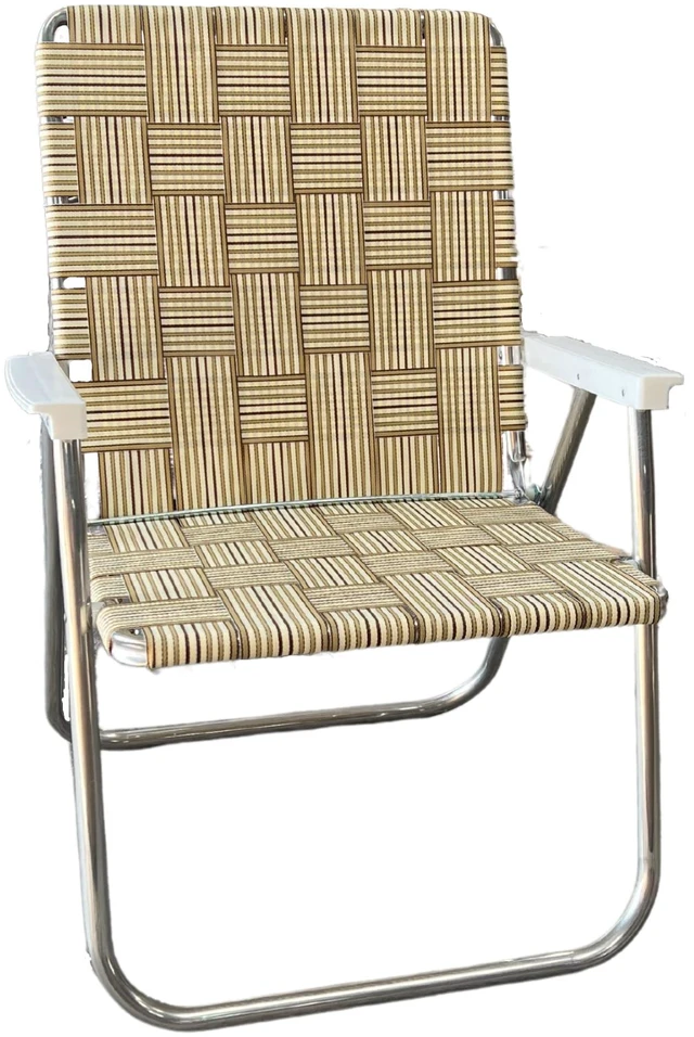 Main image of Folding Aluminum Outdoor Patio Lawn Chair | Heavy-Duty Webbed Chairs for Camping, Sports, Beach, Yard & Tailgating | Lightweight Portable | Magnum - Tan Stripe