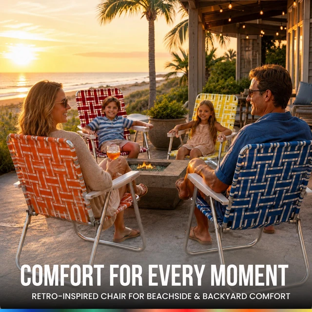 Alt view image 3 of 7 - Folding Aluminum Outdoor Patio Lawn Chair | Heavy-Duty Webbed Chairs for Camping, Sports, Beach, Yard & Tailgating | Lightweight Portable | Magnum - Tan Stripe