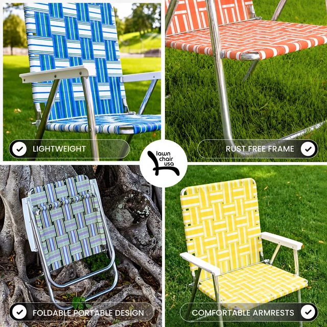 Alt view image 7 of 7 - Folding Aluminum Outdoor Patio Lawn Chair | Heavy-Duty Webbed Chairs for Camping, Sports, Beach, Yard & Tailgating | Lightweight Portable | Magnum - Tan Stripe
