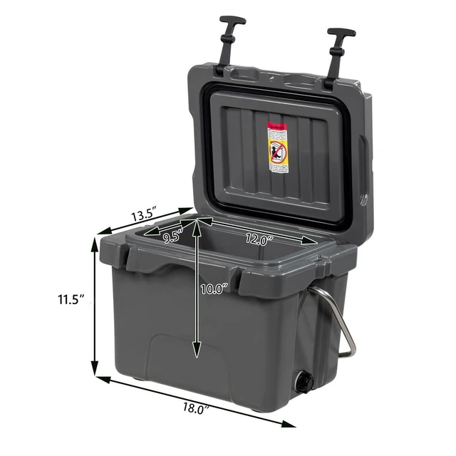 Alt view image 7 of 7 - 16 Quart Cooler, 24-Can Capacity Ice Chest with 2 Cup Holders, 3-5 Days Ice Retention, Portable Insulated Ice Box for Camping, Fishing Outdoor Activities (Grey)