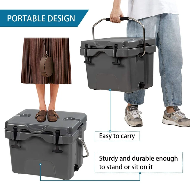 Alt view image 5 of 7 - 16 Quart Cooler, 24-Can Capacity Ice Chest with 2 Cup Holders, 3-5 Days Ice Retention, Portable Insulated Ice Box for Camping, Fishing Outdoor Activities (Grey)