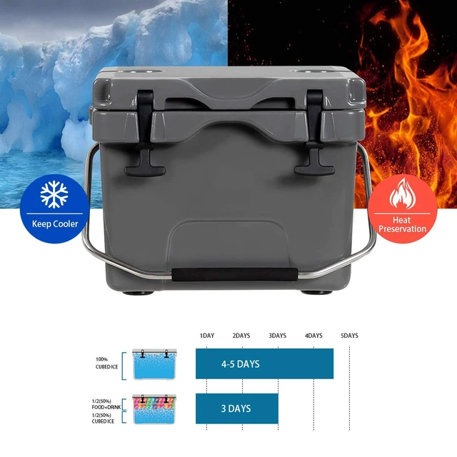 Alt view image 3 of 7 - 16 Quart Cooler, 24-Can Capacity Ice Chest with 2 Cup Holders, 3-5 Days Ice Retention, Portable Insulated Ice Box for Camping, Fishing Outdoor Activities (Grey)