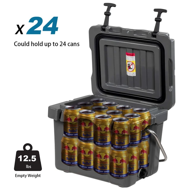 Alt view image 4 of 7 - 16 Quart Cooler, 24-Can Capacity Ice Chest with 2 Cup Holders, 3-5 Days Ice Retention, Portable Insulated Ice Box for Camping, Fishing Outdoor Activities (Grey)