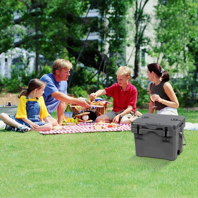 Alt view image 2 of 7 - 16 Quart Cooler, 24-Can Capacity Ice Chest with 2 Cup Holders, 3-5 Days Ice Retention, Portable Insulated Ice Box for Camping, Fishing Outdoor Activities (Grey)