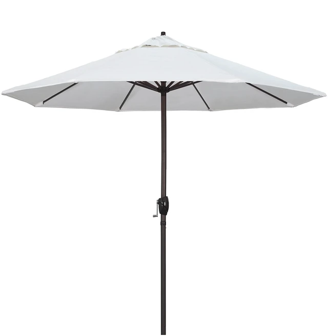Main image of California Umbrella 9' Round Aluminum Outdoor Deck, Pool or Patio Umbrella, Crank Lift, Auto Tilt, Bronze Pole, White Olefin