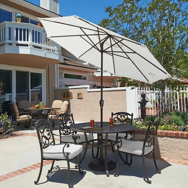 Alt view image 2 of 6 - California Umbrella 9' Round Aluminum Outdoor Deck, Pool or Patio Umbrella, Crank Lift, Auto Tilt, Bronze Pole, White Olefin