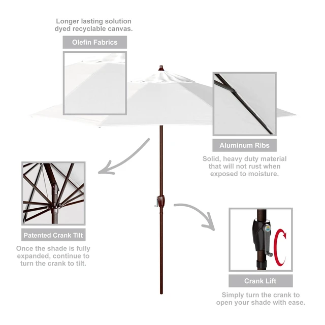 Alt view image 6 of 6 - California Umbrella 9' Round Aluminum Outdoor Deck, Pool or Patio Umbrella, Crank Lift, Auto Tilt, Bronze Pole, White Olefin