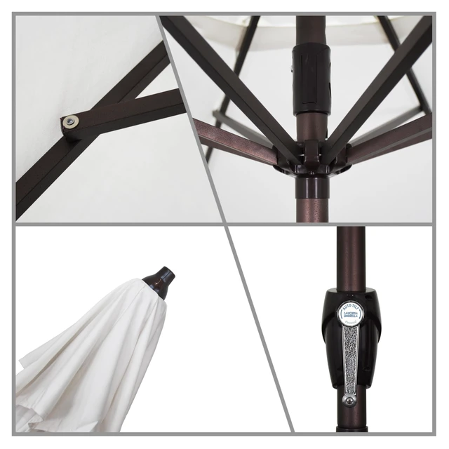 Alt view image 3 of 6 - California Umbrella 9' Round Aluminum Outdoor Deck, Pool or Patio Umbrella, Crank Lift, Auto Tilt, Bronze Pole, White Olefin