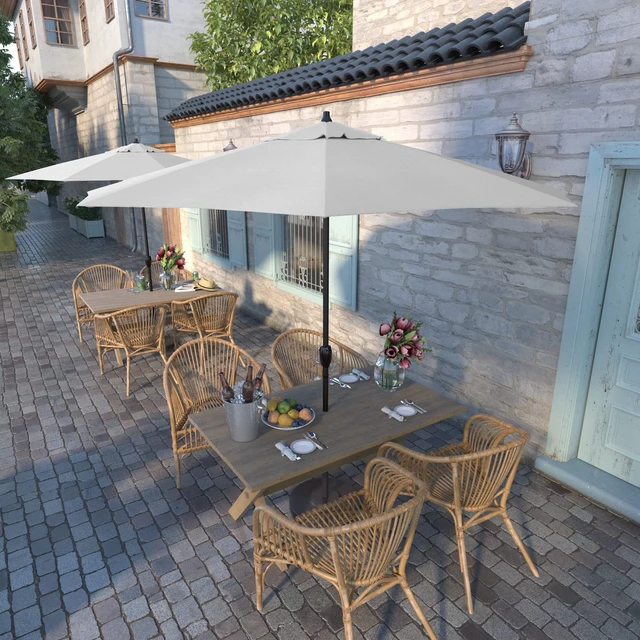 Alt view image 5 of 6 - California Umbrella 9' Round Aluminum Outdoor Deck, Pool or Patio Umbrella, Crank Lift, Auto Tilt, Bronze Pole, White Olefin