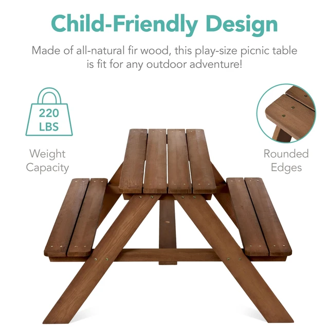 Alt view image 3 of 7 - Wooden Kids Picnic Table with Umbrella, Outdoor Activity Table Set with Built-in Benches, 220 lb Capacity per Bench - Beige
